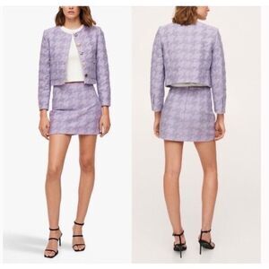 MANGO BLOGGER FAVE Lavender Textured Tweed Heart Houndstooth Blazer SIZE XL